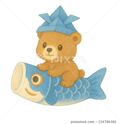 [Children's Day] Illustration of a baby bear riding on a carp streamer 134786360