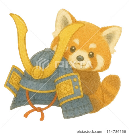 【兒童節】頭盔和紅熊貓插圖 134786366
