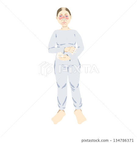 Medical illustration showing symptoms of systemic lupus erythematosus (SLE): erythema varicella, arthritis, lupus nephritis 134786371