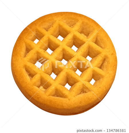 Round waffle cookie with a grid pattern on transparent background Round waffle cookie with a grid pattern on transparent background 134786381