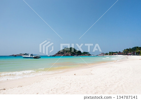 View from the height of the beach called Long Beach of Redang Island, Malaysia. The most beautiful beach on redang island 134787141