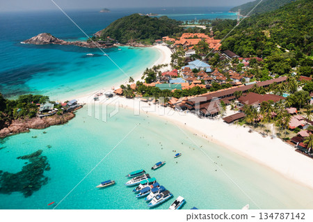 View from the height of the beach called Long Beach of Redang Island, Malaysia. The most beautiful beach on redang island 134787142
