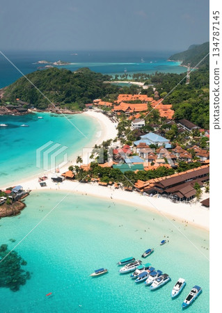 View from the height of the beach called Long Beach of Redang Island, Malaysia. The most beautiful beach on redang island 134787145