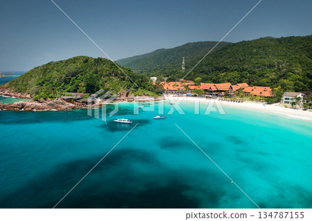 View from the height of the beach called Long Beach of Redang Island, Malaysia. The most beautiful beach on redang island. 134787155