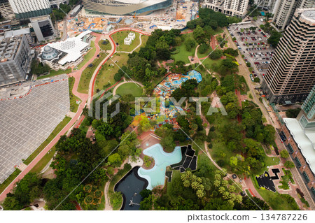 Aerial view of the Central Park in Kuala Lumpur . Kuala Lumpur City Park with pool and Playground. Malaysia 134787226