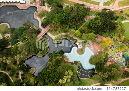 Aerial view of the Central Park in Kuala Lumpur . Kuala Lumpur City Park with pool and Playground. Malaysia 134787227