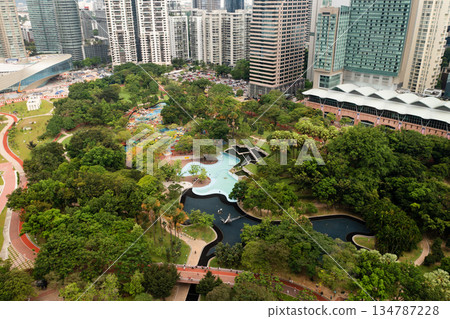 Aerial view of the Central Park in Kuala Lumpur . Kuala Lumpur City Park with pool and Playground. Malaysia 134787228