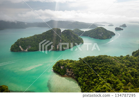 Aerial view of Kilim Park on Langkawi Island. Beautiful views of the islands with mountains and the sea. Malaysia Aerial view of Kilim Park on Langkawi Island. Beautiful views of the islands with mountains and the sea. Malaysia 134787295