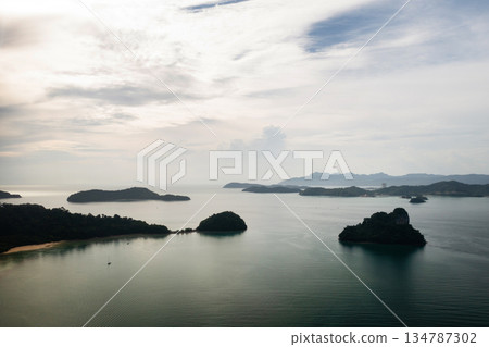 Aerial view of Kilim Geopark on Langkawi Island. Islands in the South China Sea near the island of Langkawi. Malaysia Aerial view of Kilim Geopark on Langkawi Island. Islands in the South China Sea near the island of Langkawi. Malaysia 134787302