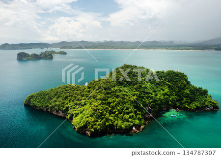 The Andaman Sea near Langkawi Island, surrounded by jungle. Malaysia The Andaman Sea near Langkawi Island, surrounded by jungle. Malaysia 134787307