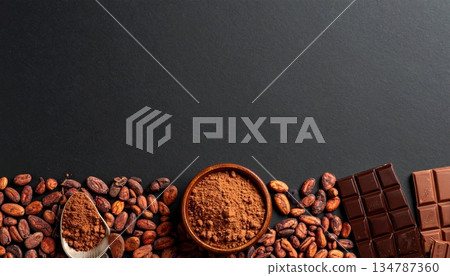 巧克力和可可豆黑色背景框，奢華情人節材質 134787360
