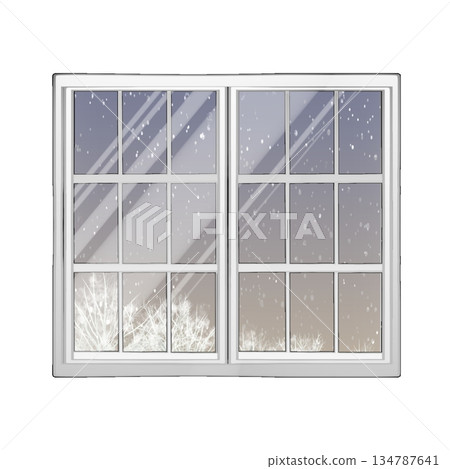 Winter reflected in the window Winter reflected in the window 134787641