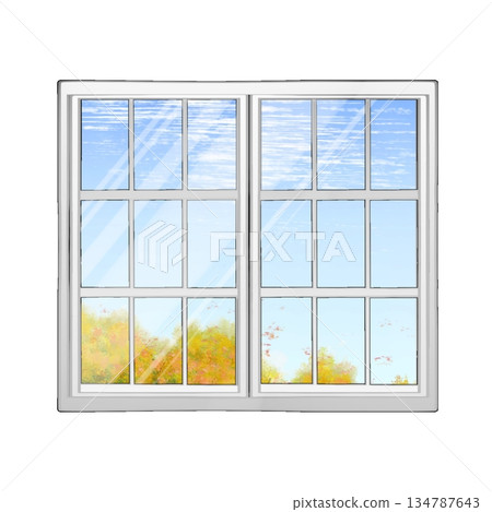 Autumn reflected in the window Autumn reflected in the window 134787643