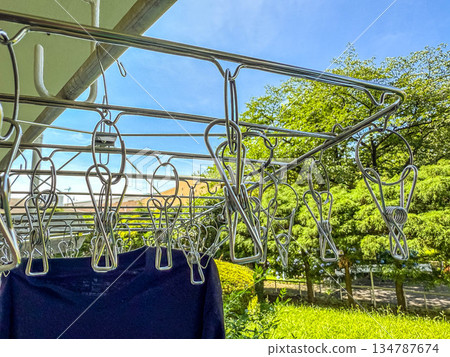 Blue sky and laundry on the balcony ~Life is~ 134787674