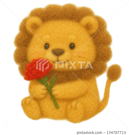 【母親節】獅子手持康乃馨的插圖 134787713