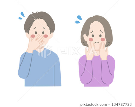 Men and women posing with embarrassed expressions 134787723
