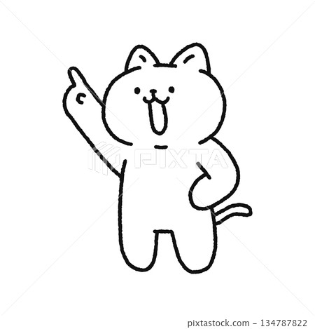 Cat pointing with hand on hip - line drawing Cat pointing with hand on hip - line drawing 134787822