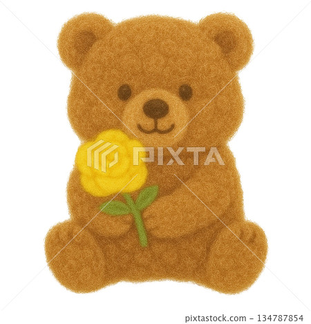 【父親節】一隻小熊抱著一朵黃玫瑰的插圖 134787854
