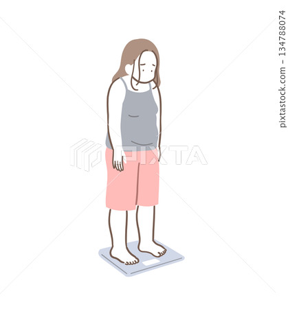 一張胖女人在體重計上的插圖素材。 一張胖女人在體重計上的插圖素材。 134788074