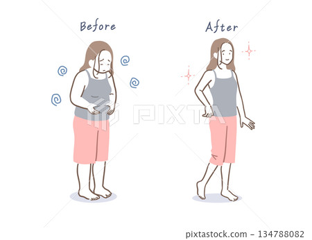 一組胖女人和瘦女人的插圖 一組胖女人和瘦女人的插圖 134788082