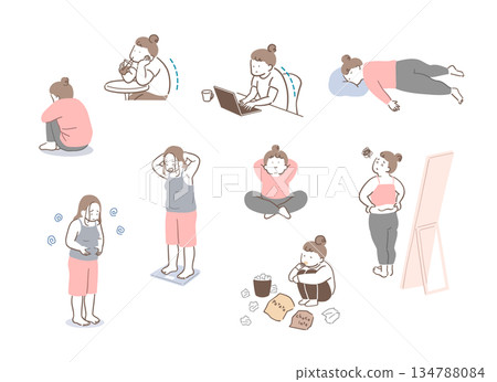 胖女人生活方式插畫集 胖女人生活方式插畫集 134788084