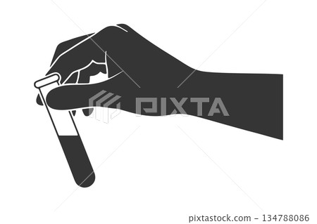 一隻手拿著試管的輪廓圖標 134788086