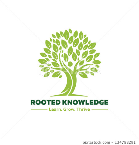Rooted Knowledge Tree Logo with Human Figure Education Concept Vector Illustration 134788291