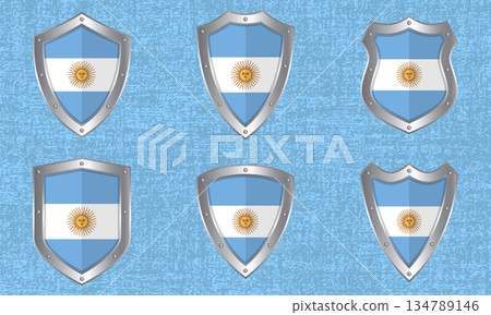 Set of metal shields with the Argentine flag 134789146