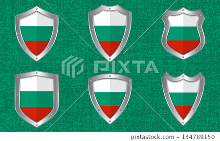 Set of metal shields with the Bulgarian flag Set of metal shields with the Bulgarian flag 134789150