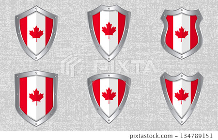 Set of metal shields with the Canadian flag Set of metal shields with the Canadian flag 134789151