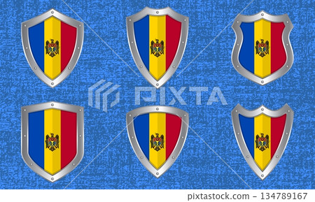Set of metal shields with the Moldovan flag Set of metal shields with the Moldovan flag 134789167