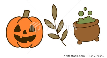 Halloween set with pumpkin and potion. Cute halloween elements. 134789352