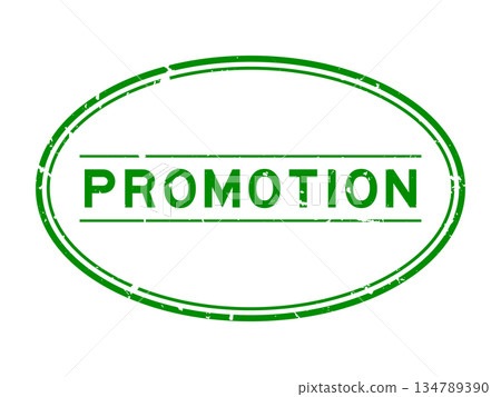 Grunge green promotion word oval rubber seal stamp on white background 134789390