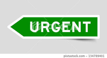 Green color arrow shape sticker label with word urgent on gray background Green color arrow shape sticker label with word urgent on gray background 134789401