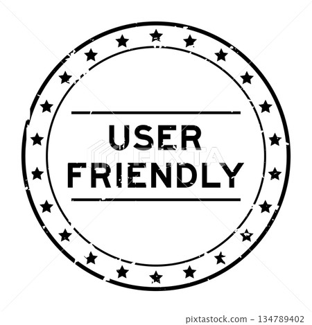 Grunge black user friendly word round seal stamp on white background 134789402