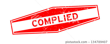 Grunge red complied word hexagon rubber seal stamp on white background 134789407