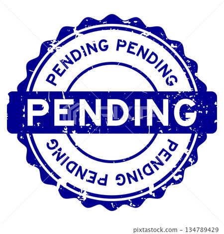 Grunge blue pending word round rubber seal stamp on white background 134789429