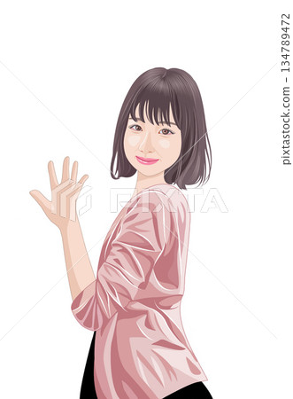 圖：一個女孩揮手回頭 134789472