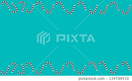 Playful wavy border of candy cane stripes on a blue background, ideal for holiday-themed frames or seasonal invitations. Playful wavy border of candy cane stripes on a blue background, ideal for holiday-themed frames or seasonal invitations. 134789510