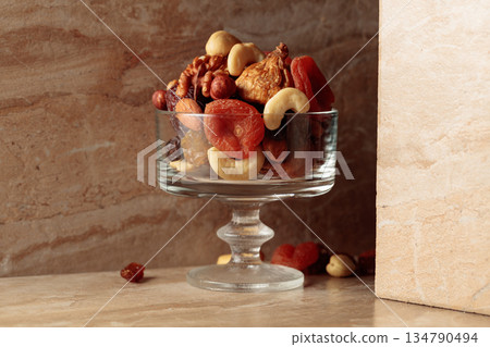 Mix of dried fruits and nuts. Mix of dried fruits and nuts. 134790494