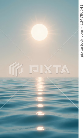 Peaceful Ocean Horizon Under a Bright Sun With Soft Blue Water Waves 134790541