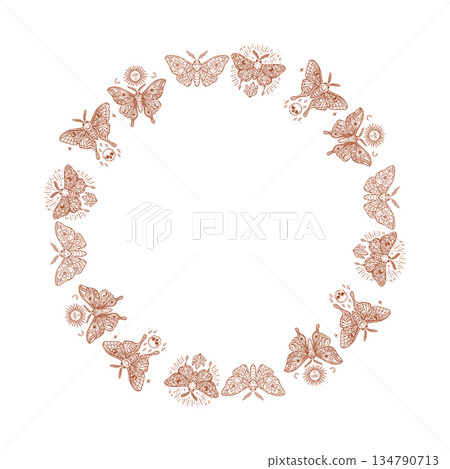 Mystical moth wreath with occult symbols boho celestial frame 134790713