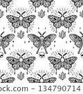 Mystical moth seamless pattern occult boho black line art 134790714