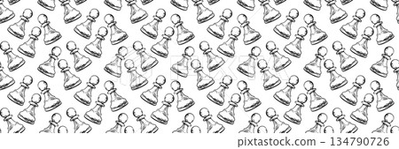 Seamless chess pawn pattern in hand drawn sketch style 134790726