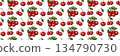 Seamless cherry pattern with red fruit and green leaves 134790730
