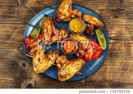BBQ Chicken Wings on Skewers 134790749