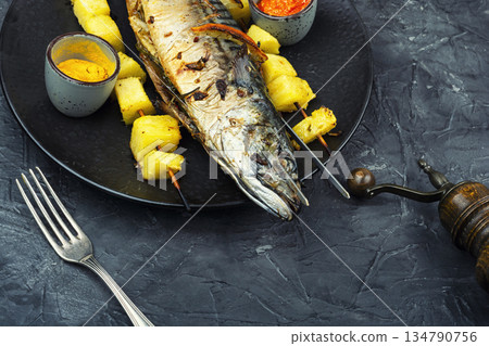 Fresh Grilled Mackerel with Tropical Fruit Fresh Grilled Mackerel with Tropical Fruit 134790756