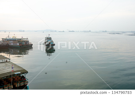 The speed Ferry boat on the river in the Koh Loi, Sriracha. Chonburi 134790783