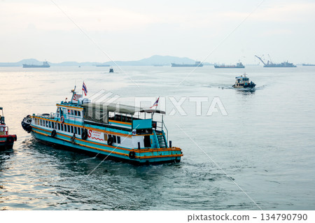 The speed Ferry boat on the river in the Koh Loi, Sriracha. Chonburi 134790790
