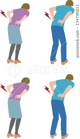 Illustration of a middle-aged man and woman with back pain 134790833